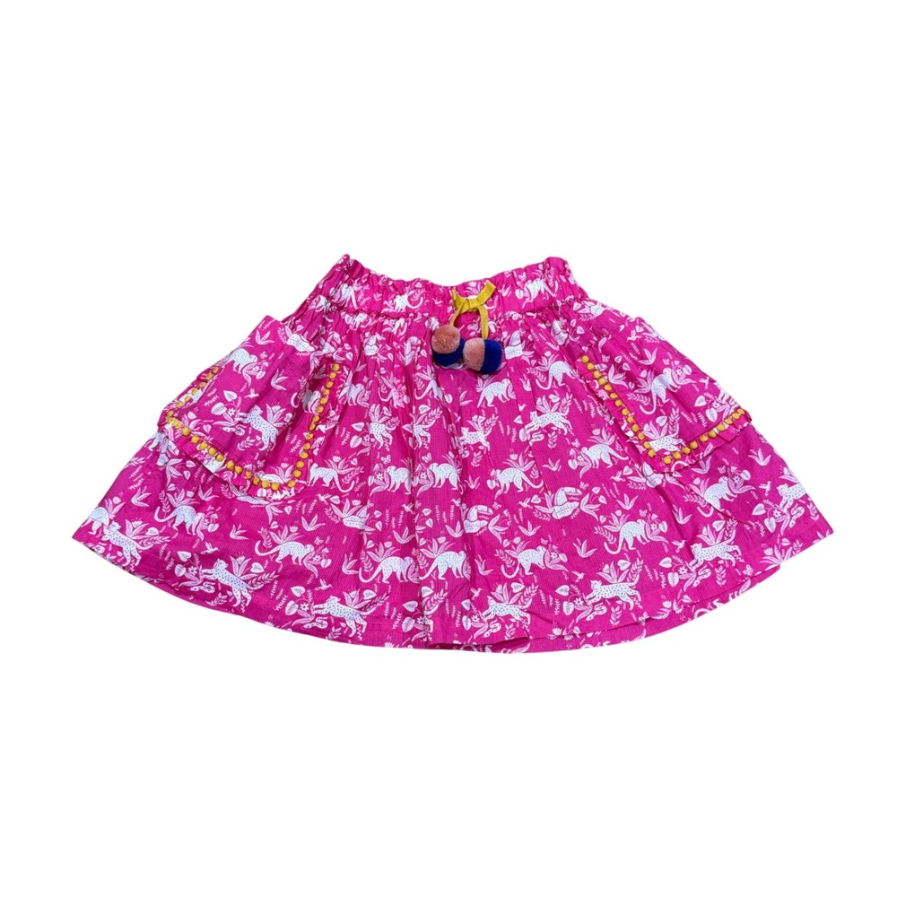 Mini Boden Girls Pink Jungle Monkey Leopard Print Skirt 7-8Y 128cm Casual Resort